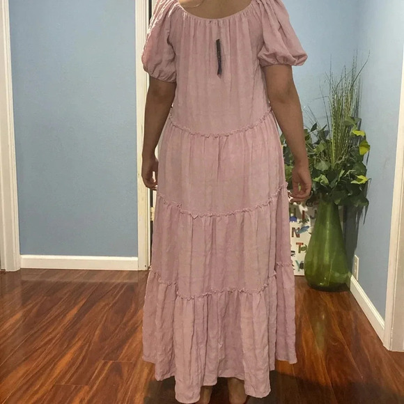 LuLu’s Tiers My Dear Blush Puff Sleeve Tiered Maxi Dress Small Cottagecore Boho - Picture 4 of 7